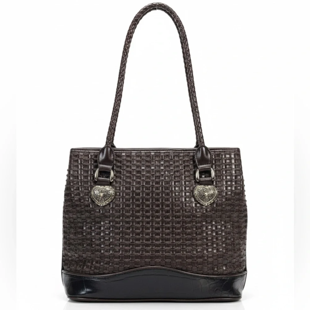 Vegan Marla Boho Woven Faux Leather Hobo Brown Faux Braided EUC Vintage 90’